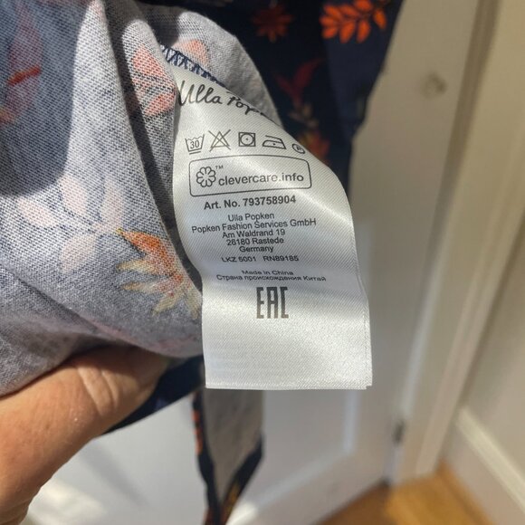 Ulla Popken Navy Foral 28/30 Women's Tunic Top 100% Cotton - Picture 7 of 7